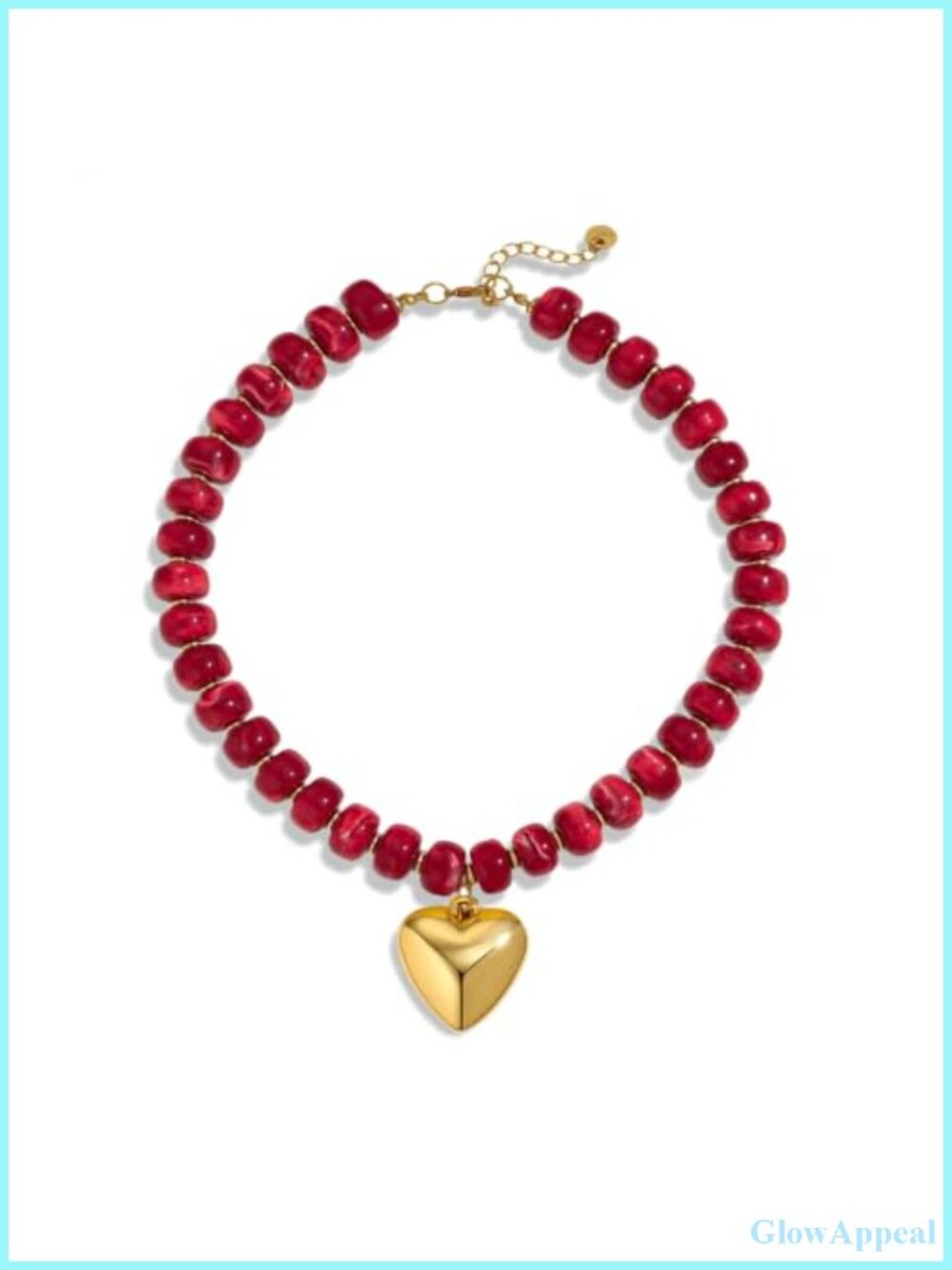 Chunky Beaded Heart Necklace Acrylic Gold Puffy Pendant Boho Y2K Statement